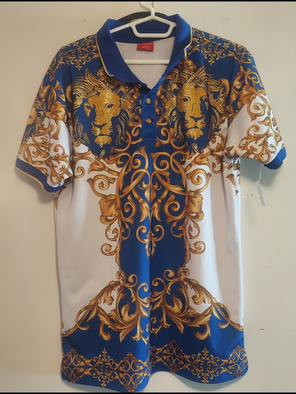 Men's Blue & Gold Lion-Print Polo Shirt
